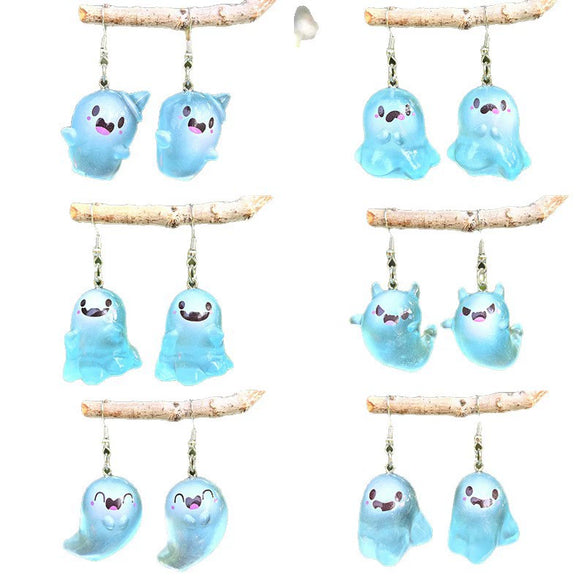 Wholesale Halloween White Luminous Ghost Pendant Earrings In Plastic And Resin With Dripping Oil Process Three Dimensional Cartoon And Cute Simple Style