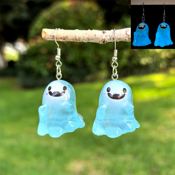 Wholesale Halloween White Luminous Ghost Pendant Earrings In Plastic And Resin With Dripping Oil Process Three Dimensional Cartoon And Cute Simple Style