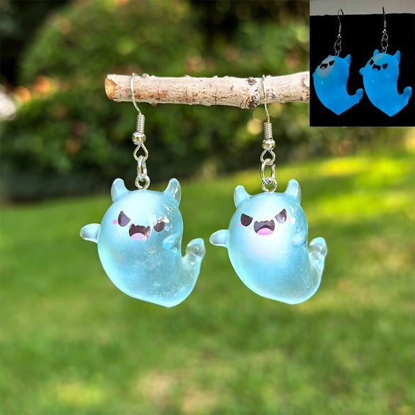 Wholesale Halloween White Luminous Ghost Pendant Earrings In Plastic And Resin With Dripping Oil Process Three Dimensional Cartoon And Cute Simple Style