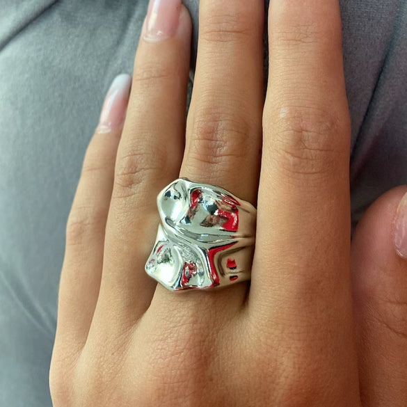Wholesale Hammer Pattern Open Ring Stainless Steel 18K Gold Electroplated Unisex