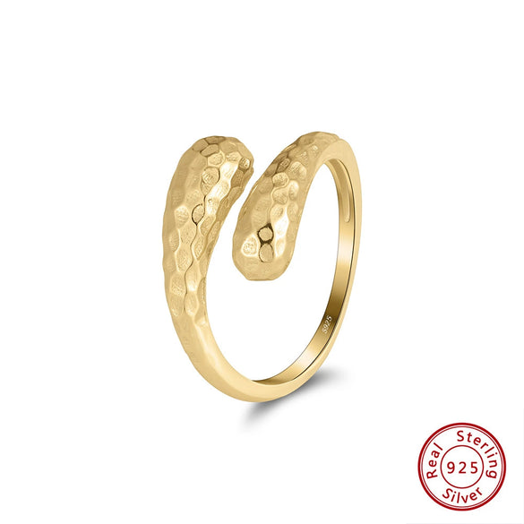 Wholesale Hammered Opening Drop Shape 925 Sterling Silver Ring With Electroplating And Ins Geometric Style
