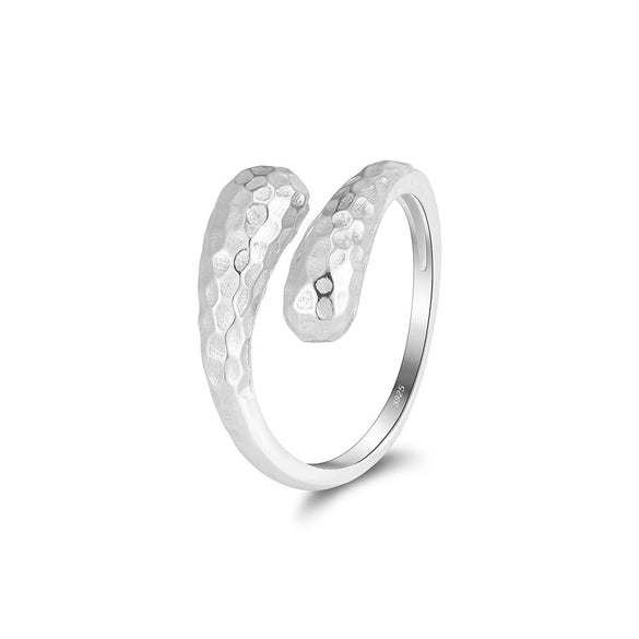 Wholesale Hammered Opening Drop Shape 925 Sterling Silver Ring With Electroplating And Ins Geometric Style