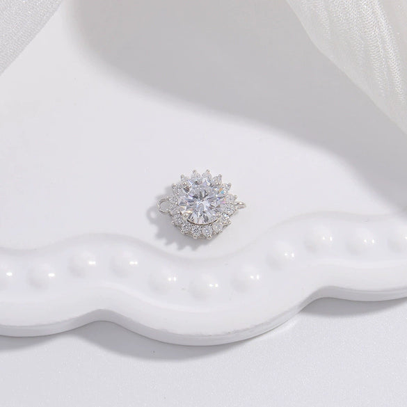Wholesale Hand Card Connector Material S925 Sterling Silver Inlaid Zirconium Round Snowflake Design