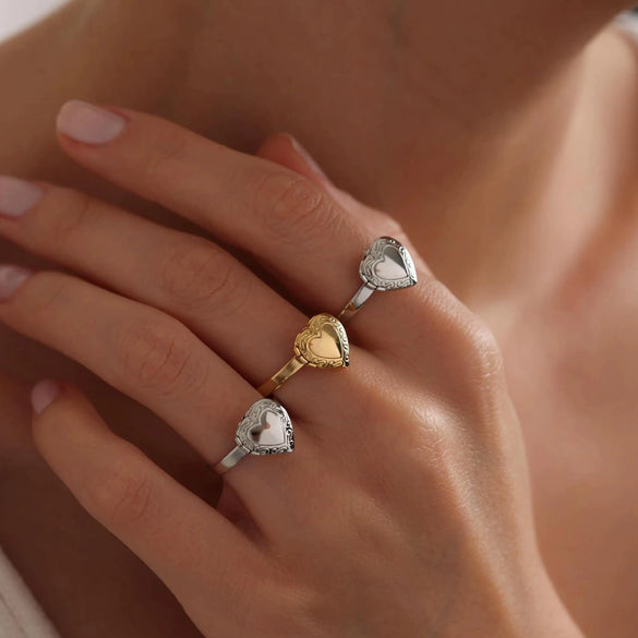Wholesale Hand Jewelry Copper Doublelayer Heart Opening And Closing Ring Electroplating Minimalist Geometric Design For Women