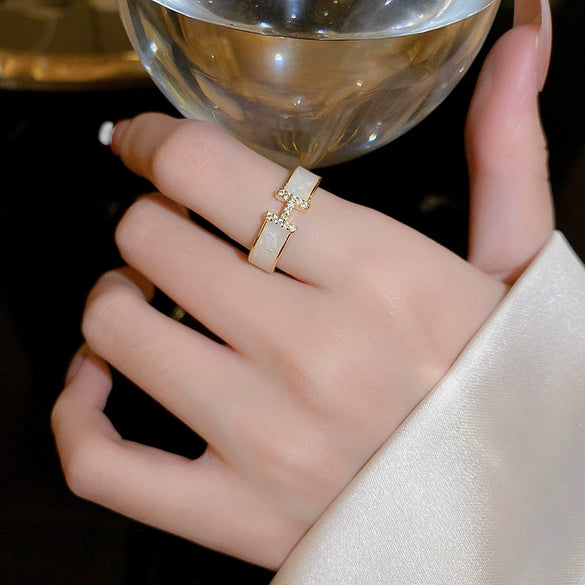 Wholesale Hand Jewelry Copper Geometric Vintage Retro Highend Open Ring Set With Zirconia For Women