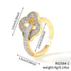 Wholesale Hand Jewelry Copper Inlaid Zirconium Heart Four Leaf Clover Open Ring Electroplating Geometric Style