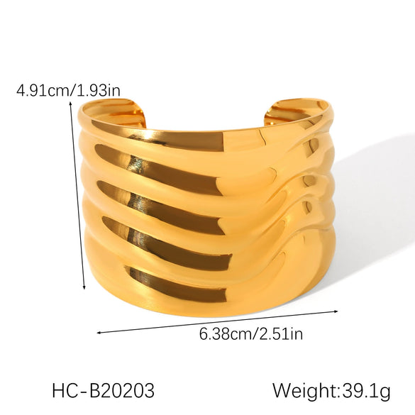 Wholesale Hand Jewelry Exaggerated Geometric Stainless Steel Open Bracelet 18K Goldplated Electroplated