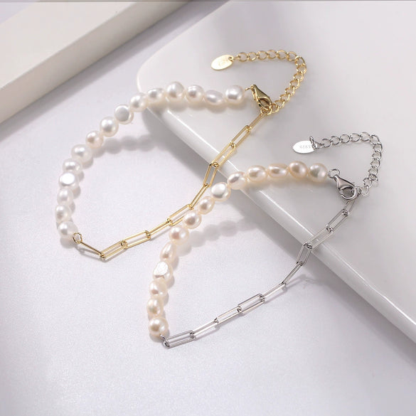Wholesale Hand Jewelry S925 Silver Natural Pearl Handmade French Light Luxury Electroplating Women's Simple Minimalist Style
