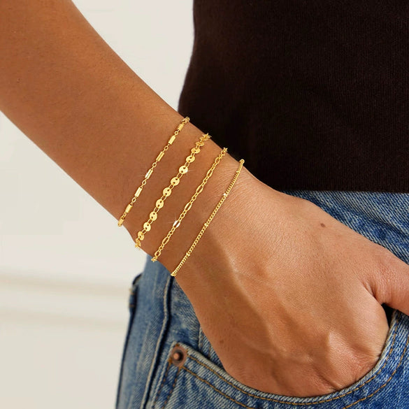Wholesale Hand Jewelry Set Copper Electroplated Geometric Style Lip Chain Satellite Bracelet For Women