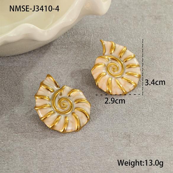 Wholesale Hand Jewelry Stainless Steel Earrings And Titanium Steel Ring Marine Style Geometric Pattern 18K Gold Plated