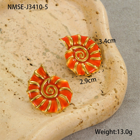 Wholesale Hand Jewelry Stainless Steel Earrings And Titanium Steel Ring Marine Style Geometric Pattern 18K Gold Plated