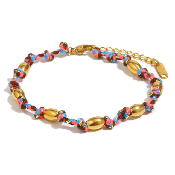 Wholesale Hand Jewelry Stainless Steel Electroplated 18K Gold Color Geometric Barrel Bead Bracelet For Women
