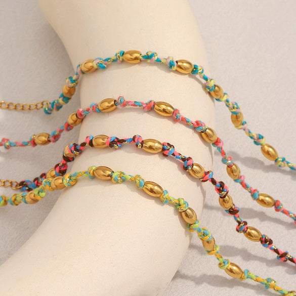 Wholesale Hand Jewelry Stainless Steel Electroplated 18K Gold Color Geometric Barrel Bead Bracelet For Women