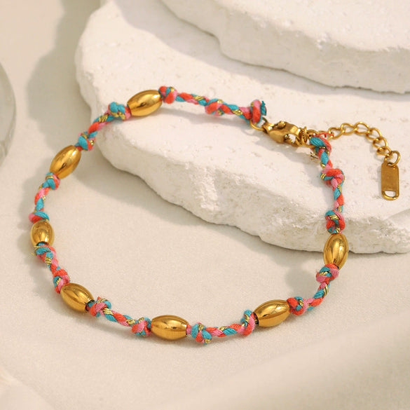Wholesale Hand Jewelry Stainless Steel Electroplated 18K Gold Color Geometric Barrel Bead Bracelet For Women