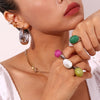 Wholesale Hand Jewelry Stainless Steel Geometric Retro Fashion Ring For Women With Electroplating