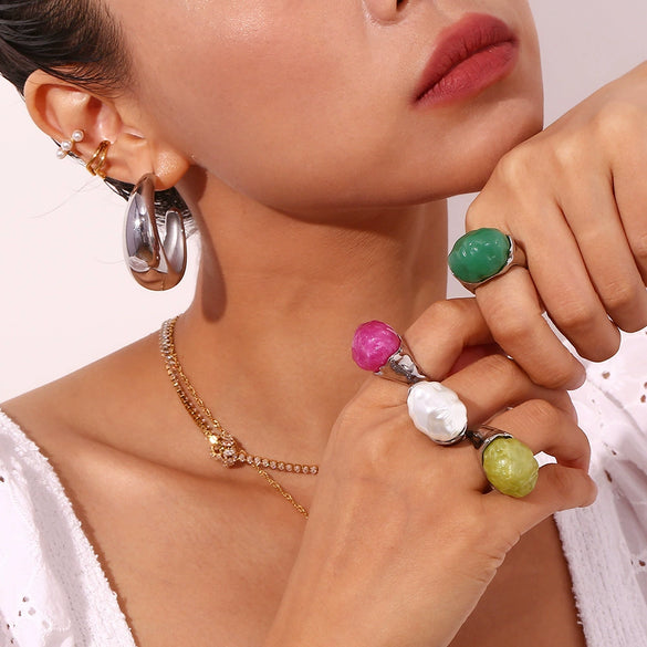 Wholesale Hand Jewelry Stainless Steel Geometric Retro Fashion Ring For Women With Electroplating