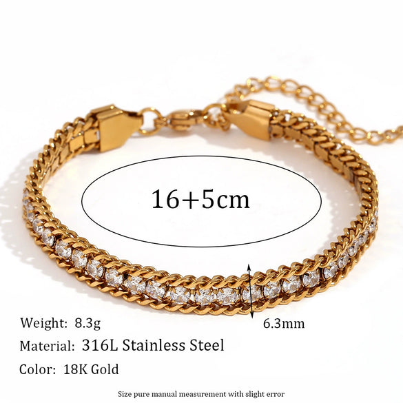 Wholesale Hand Jewelry Stainless Steel Geometric Threelayer Braided Twist Chain Round Bead Zircon Electroplated Bracelet For Women