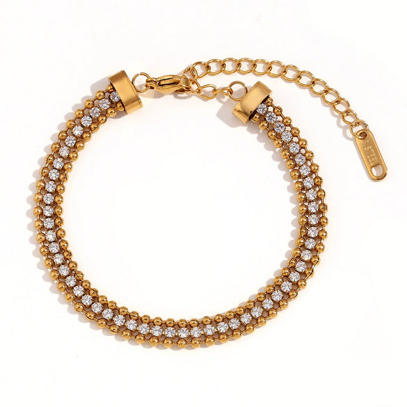 Wholesale Hand Jewelry Stainless Steel Geometric Threelayer Braided Twist Chain Round Bead Zircon Electroplated Bracelet For Women