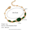 Wholesale Hand Jewelry Stainless Steel 18K Gold Plated Geometric Oval Green Stone Rectangular Zircon Bracelet For Women