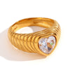 Wholesale Hand Jewelry Stainless Steel 18K Gold Plated Geometric Wave Pattern Ring For Women