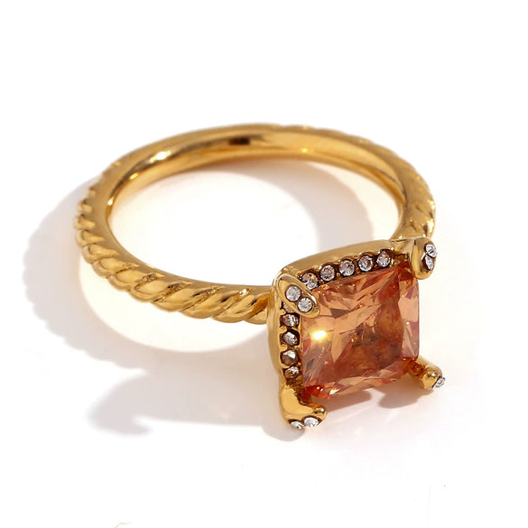 Wholesale Hand Jewelry Stainless Steel 18K Gold Plated Geometric Wave Pattern Ring For Women