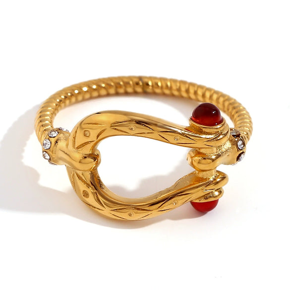 Wholesale Hand Jewelry Stainless Steel 18K Gold Plated Geometric Wave Pattern Ring For Women