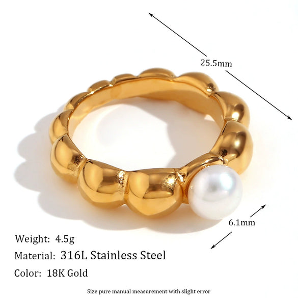 Wholesale Hand Jewelry Stainless Steel 18K Gold Plated Geometric Wave Pattern Ring For Women