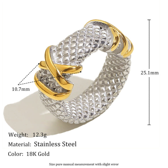 Wholesale Hand Jewelry Stainless Steel 18K Gold Plated Scale Pattern Gold Wire Wrapped Ring For Women With Geometric Style And Electroplating Process