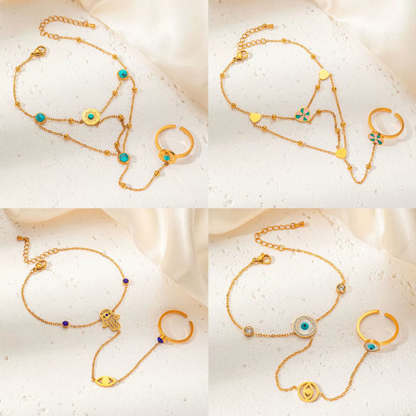 Wholesale Hand Jewelry Titanium Steel Niche Style Devil's Eye Chain Bracelet With Rhombus Shape And Flower Pattern Electroplated