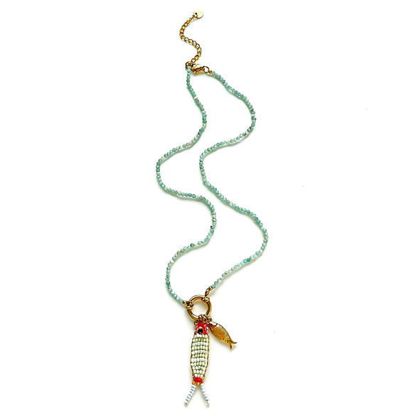 Wholesale Hand Knitted Animal Zodiac Natural Stone And Stainless Steel Beaded Chain Women's Necklace
