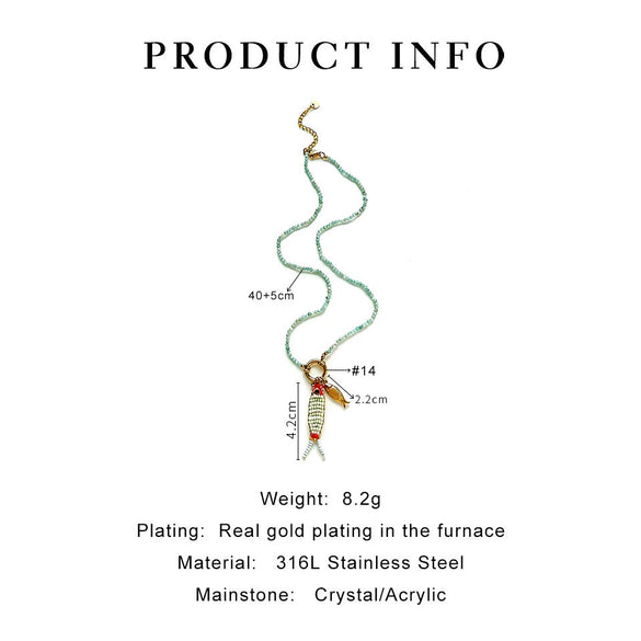 Wholesale Hand Knitted Animal Zodiac Natural Stone And Stainless Steel Beaded Chain Women's Necklace