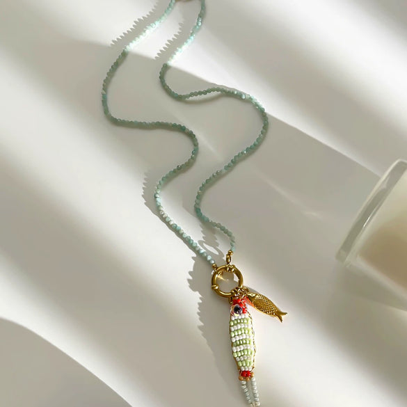 Wholesale Hand Knitted Animal Zodiac Natural Stone And Stainless Steel Beaded Chain Women's Necklace