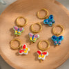 Wholesale Hand Painted Oil Drip Colorful Butterfly Titanium Steel Earrings With Pvd Vacuum Real Gold Electroplating For Women