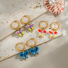Wholesale Hand Painted Oil Drip Colorful Butterfly Titanium Steel Earrings With Pvd Vacuum Real Gold Electroplating For Women