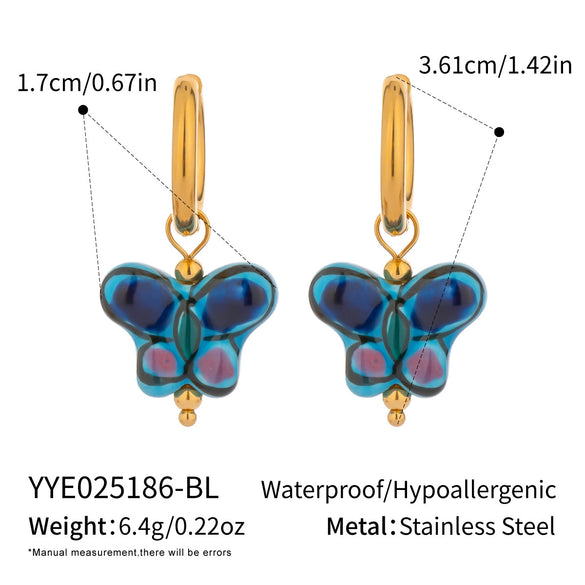 Wholesale Hand Painted Oil Drip Colorful Butterfly Titanium Steel Earrings With Pvd Vacuum Real Gold Electroplating For Women