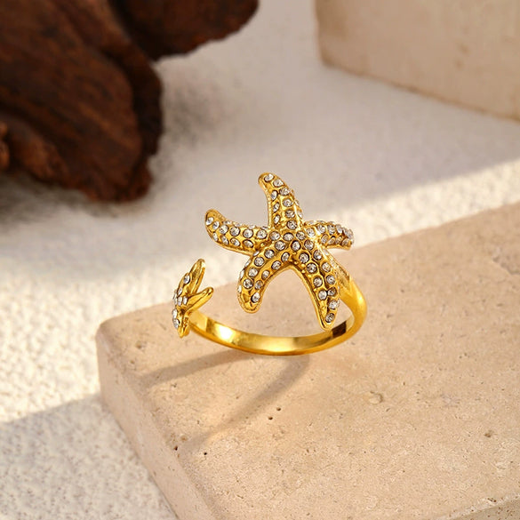 Wholesale Handcrafted Electroplated Geometric Star Stainless Steel Open Ring For Women