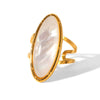 Wholesale Handdecorated Electroplated Geometric Stainless Steel Oval Ring With Natural White Shell For Women