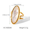 Wholesale Handdecorated Electroplated Geometric Stainless Steel Oval Ring With Natural White Shell For Women