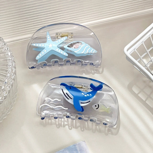 Wholesale Handmade Acetic Acid Hair Shark Clips Ocean Series Cartoon Style With Whale Splicing Starfish Conch For Women