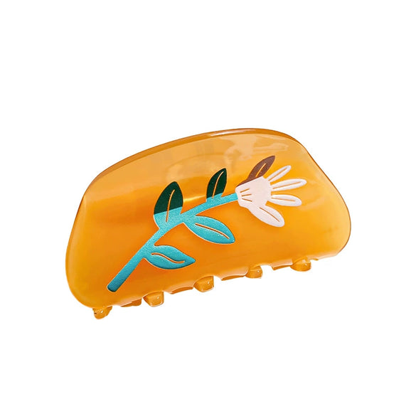 Wholesale Handmade Acrylic Vintage Printed Women's Hair Grab Clip With Plant Flowers Design