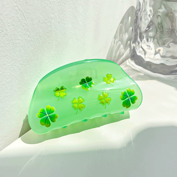 Wholesale Handmade Acrylic Vintage Printed Women's Hair Grab Clip With Plant Flowers Design