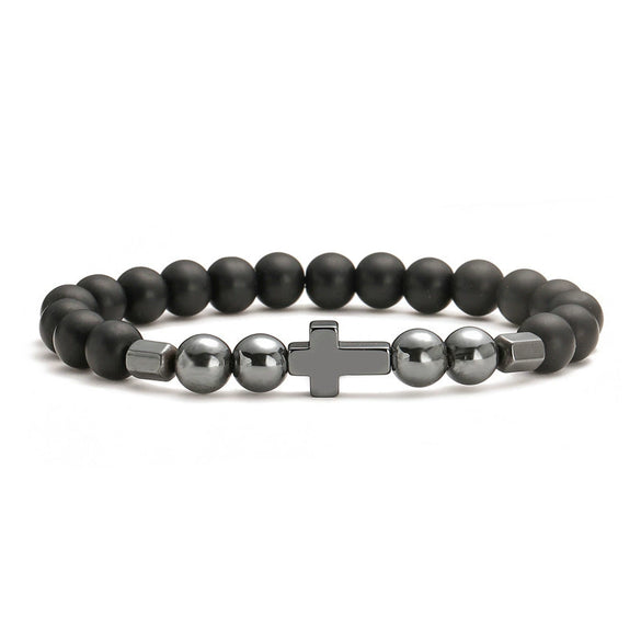 Wholesale Handmade Agate And Stainless Steel Geometric Cross Beaded Bracelet