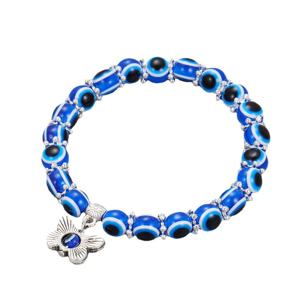 Wholesale Handmade Alloy Fatima Hand Butterfly Devil's Eye Turkish Blue Eye Pendant Bracelet With Animal Zodiac Pattern