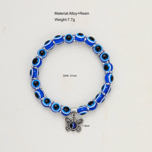 Wholesale Handmade Alloy Fatima Hand Butterfly Devil's Eye Turkish Blue Eye Pendant Bracelet With Animal Zodiac Pattern