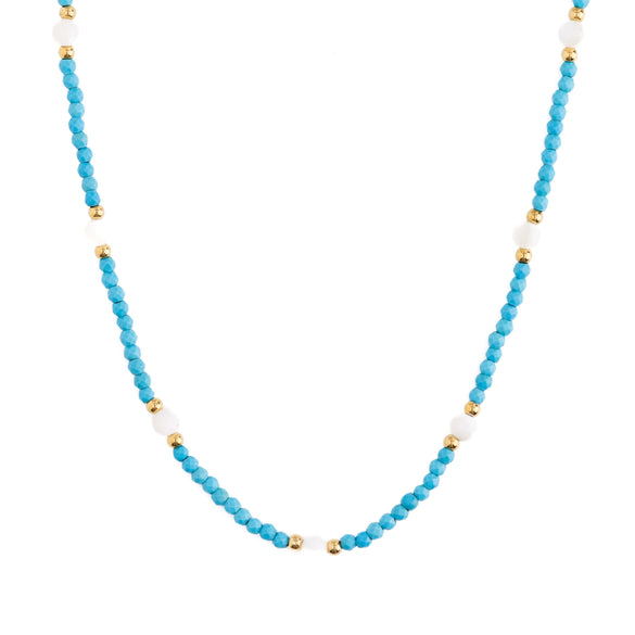 Wholesale Handmade Beaded Blue Turquoise Natural Stone Heart Pendant Stainless Steel 18K Gold Electroplated Clavicle Chain Necklace For Women