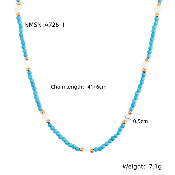 Wholesale Handmade Beaded Blue Turquoise Natural Stone Heart Pendant Stainless Steel 18K Gold Electroplated Clavicle Chain Necklace For Women