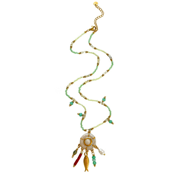 Wholesale Handmade Beaded Chain Stainless Steel Geometric Multipendant Polished Electroplated Necklace For Women