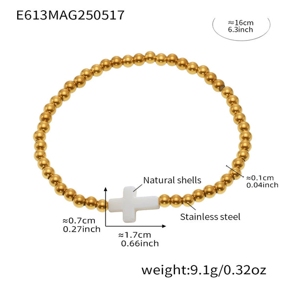 Wholesale Handmade Beaded Cross Bracelet 316L Stainless Steel Geometric 18K Gold Plated Jewelry For Women