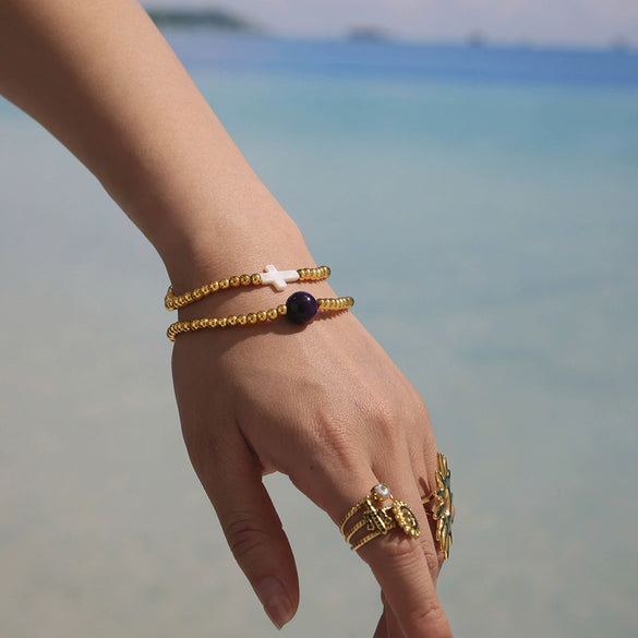 Wholesale Handmade Beaded Cross Bracelet 316L Stainless Steel Geometric 18K Gold Plated Jewelry For Women