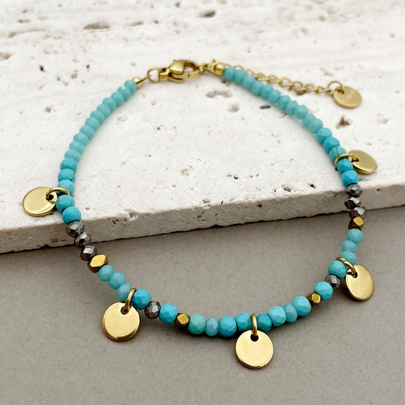 Wholesale Handmade Beaded Elegant Geometric Stainless Steel Natural Stone Bracelet For Women With Electroplating